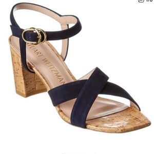 Stuart Weitzman Analeigh Navy Cork Heel Sandals 8.5 NEW